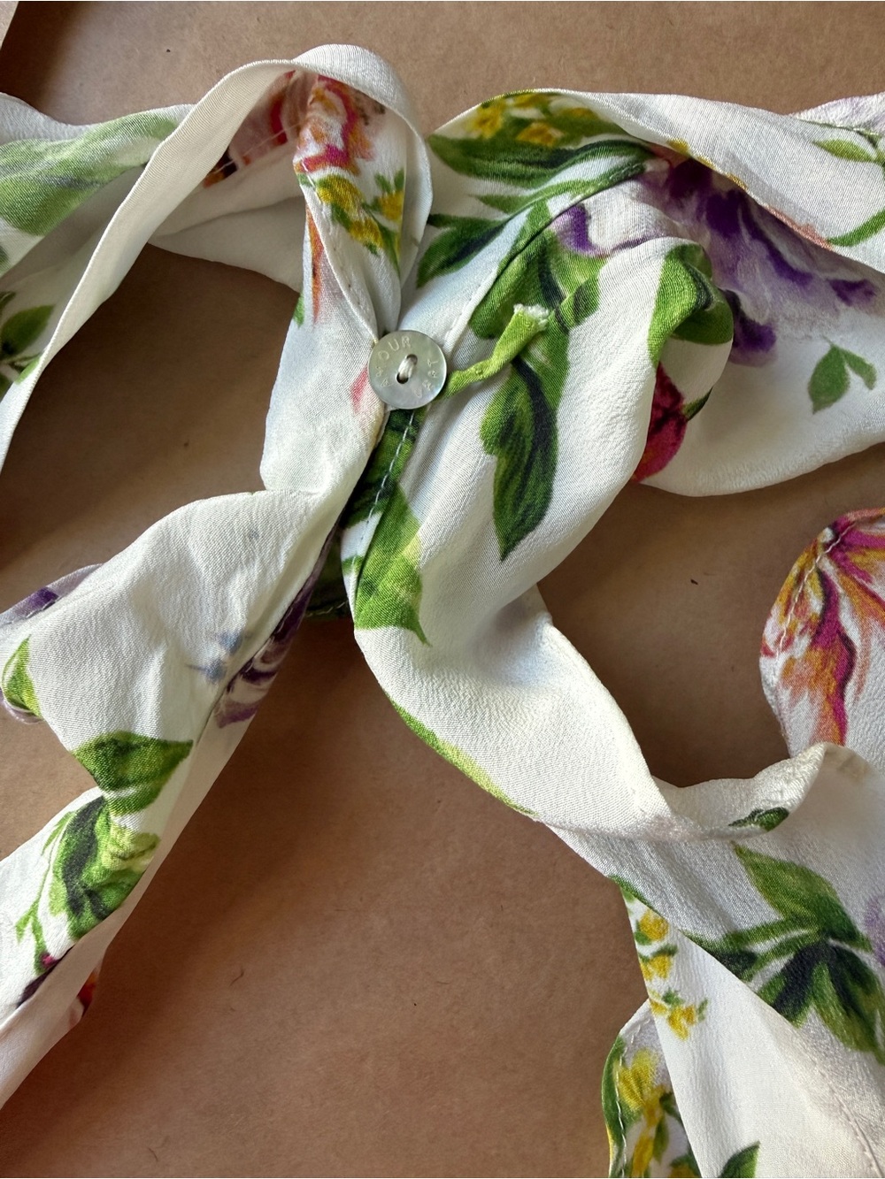 Amour‎ Vert Silk Floral Midi Dress Women's Large White Romantic Ruffle Sleeve - Picture 8 of 14